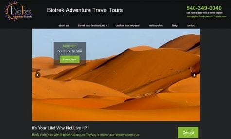 Biotrek Adventure Travels - Website design, development, build, maintenance, and hosting by Talk19 Media & Marketing company in Warrenton, Fauquier County, Northern Virginia