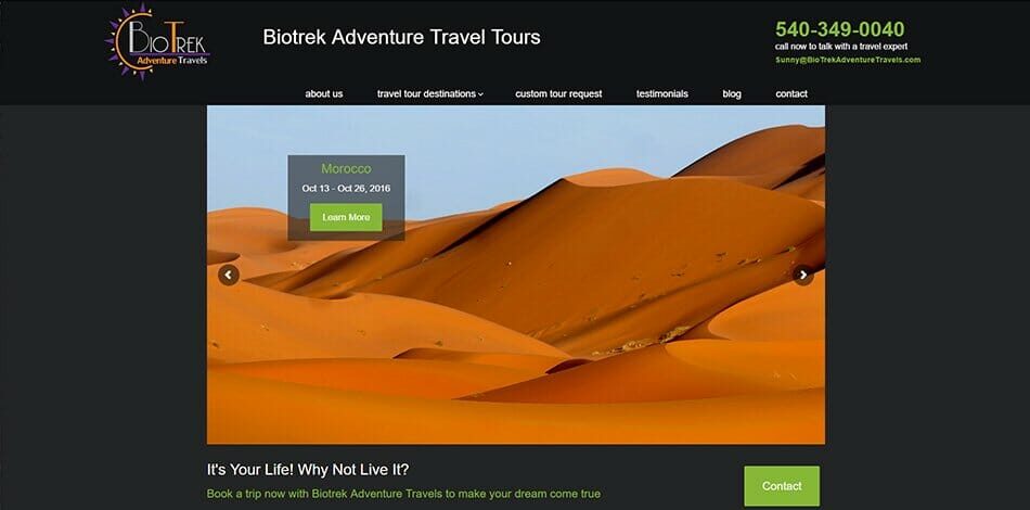 Biotrek Adventure Travels - Website design, development, build, maintenance, and hosting by Talk19 Media & Marketing company in Warrenton, Fauquier County, Northern Virginia