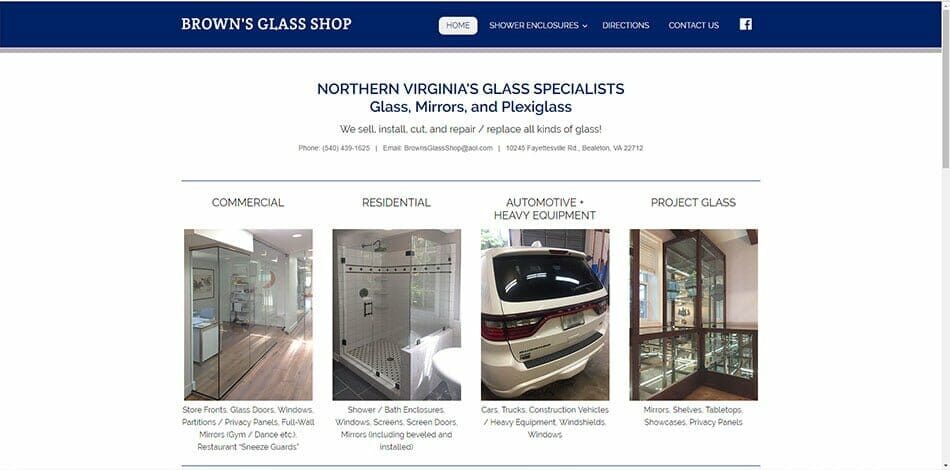 Brown's Glass Shop Bealeton Fauquier Virginia auto home commercial residential window shower enclosure