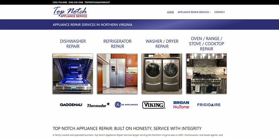 Top Notch Appliance Service Website Developed by Talk19 Media Marketing