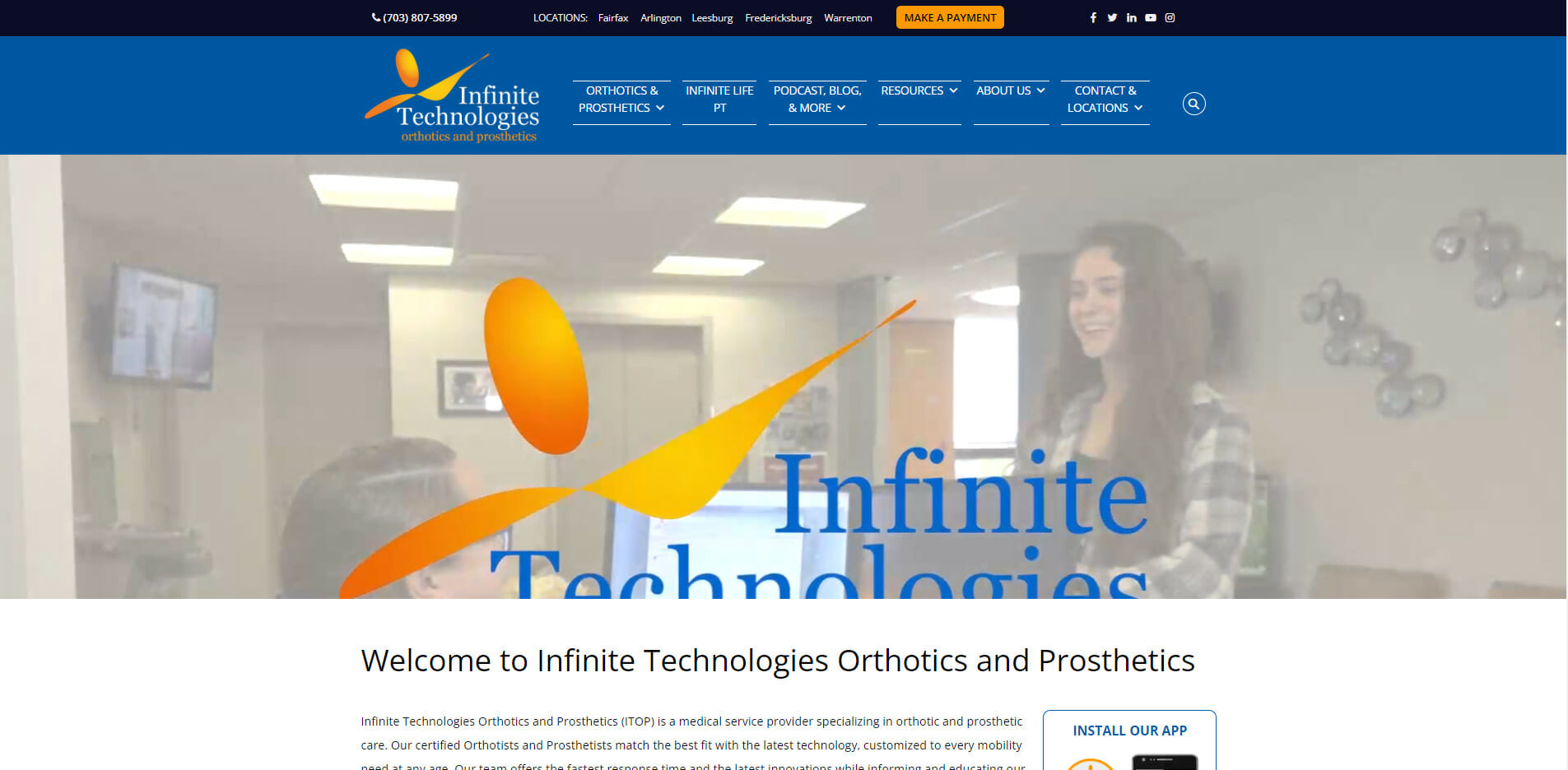 Infinite Technologies Orthotics and Prosthetics - Website design, development, build, maintenance, and hosting by Talk19 Media & Marketing company in Warrenton, Fauquier County, Northern Virginia